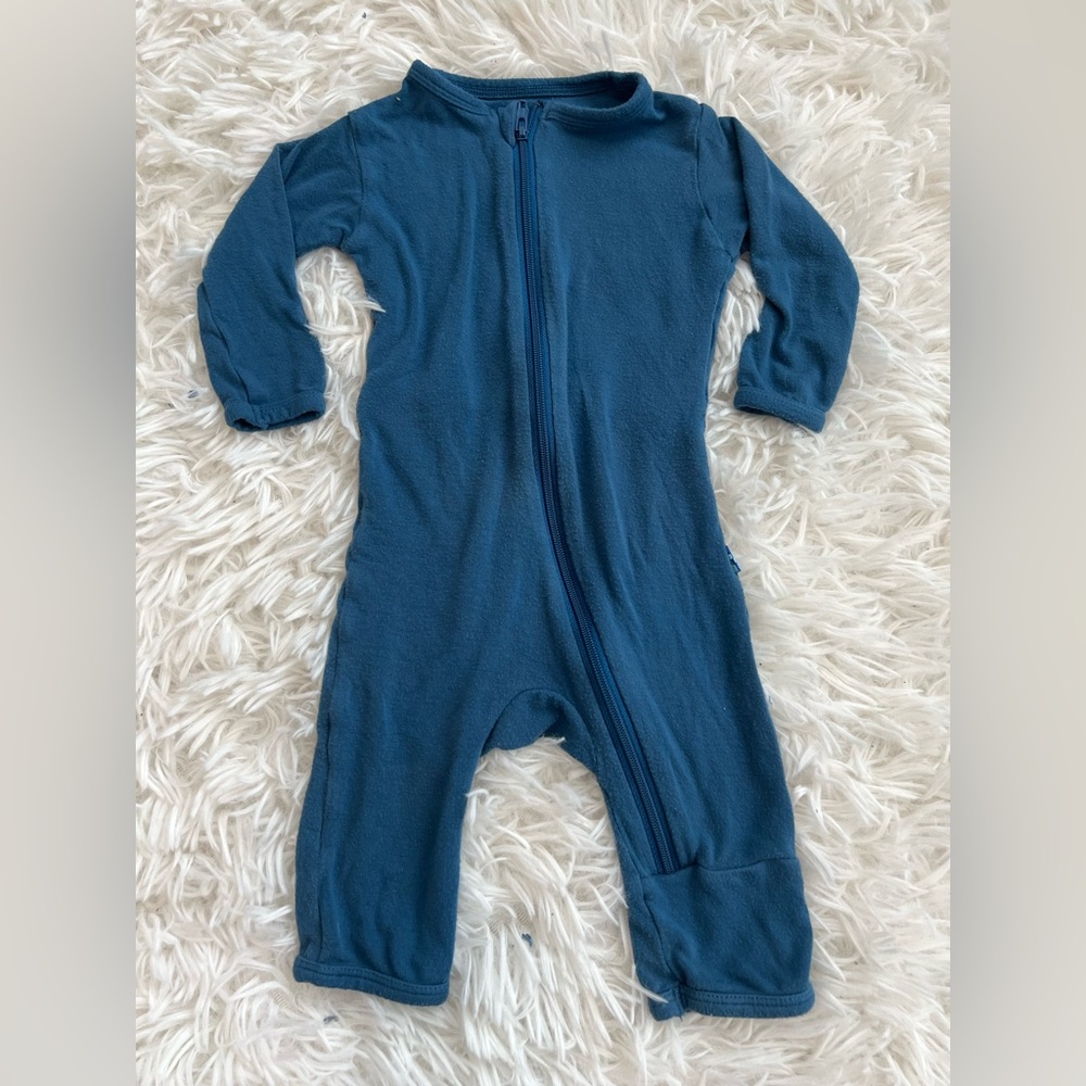 Kickee Pants Front Zip Coverall in Twilight Turquoise - Newborn - Picture 1 of 6